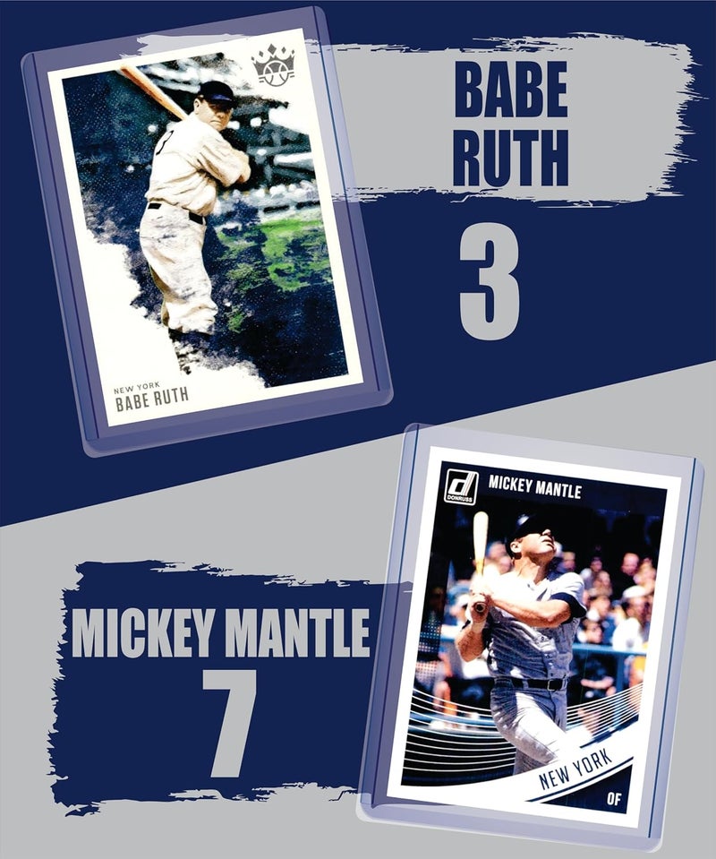 Chaser New York Yankees Legends Cards: Babe Ruth, Mickey Mantle, Roger Maris, Don Mattingly, Derek Jeter, Aaron Judge, Joe Dimaggio, Lou Gehrig, Yogi Berra, Mariano Rivera (10) Assorted Baseball Card Gift Pack GOATs - Image 2